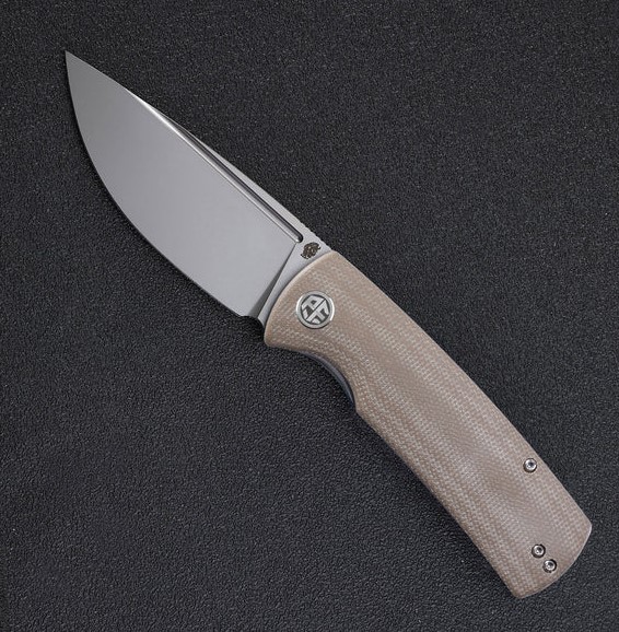 Petrified Fish Beluga Folding Knife, K110 Sandblast Blade, Micarta Khaki, PFP01KAMP